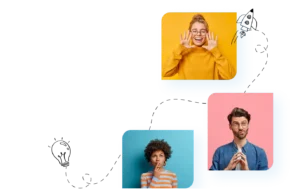 Collage of three young adults expressing joy, thoughtfulness, and surprise in colorful artistic backgrounds | 10 Tech