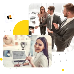 Office team celebrating success while a woman shows financial data on a laptop, creating a positive atmosphere | 10 Tech