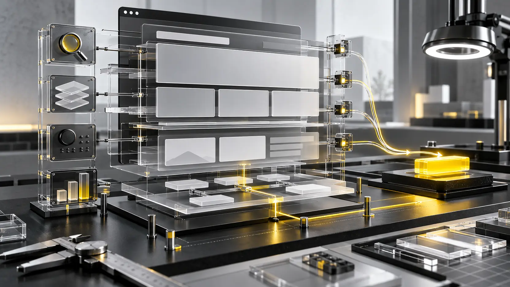 A website redesign workspace showing structure, interface planning, search signals, and conversion paths