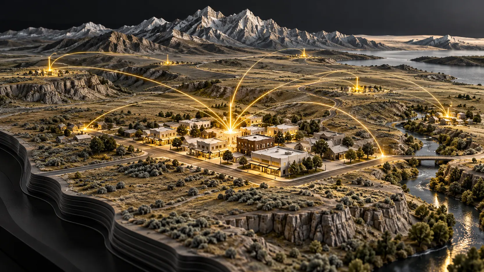A Wyoming local search visual connecting a location pin, business visibility, and digital discovery